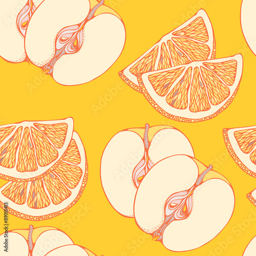 Fototapeta Naklejka Na Ścianę i Meble -  pattern of close-look of slices of oranges and apples
