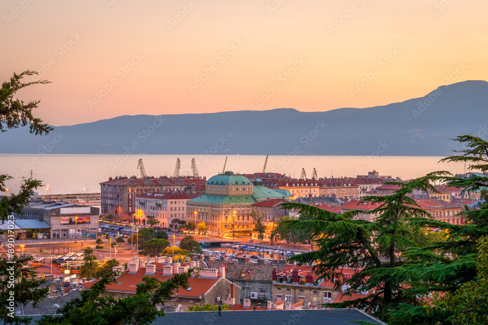 RIJEKA, CROATIA - JULY 2015 - A panorama of the city and the bay