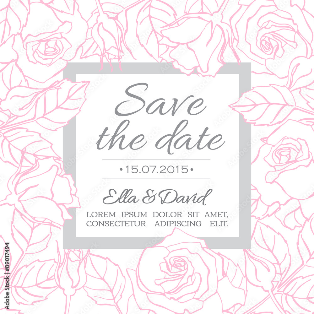 Obraz premium Vector delicate wedding invitation card template with line rose