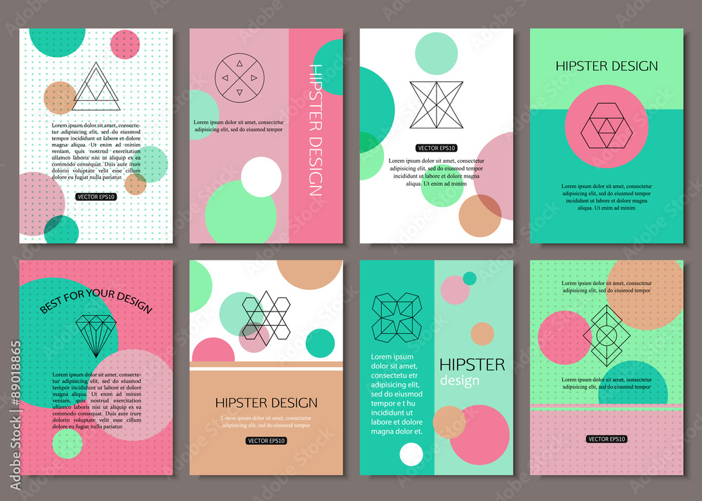 Set of colorful vintage cards with hipster triangular symbols