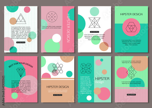 Set of colorful vintage cards with hipster triangular symbols