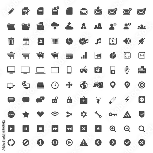 100 one colour flat design icons for web and mobile