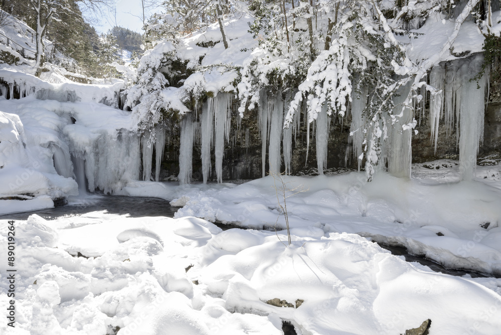 Fototapeta premium Frozen waterfall of Puente Ra, La Rioja (Spain)