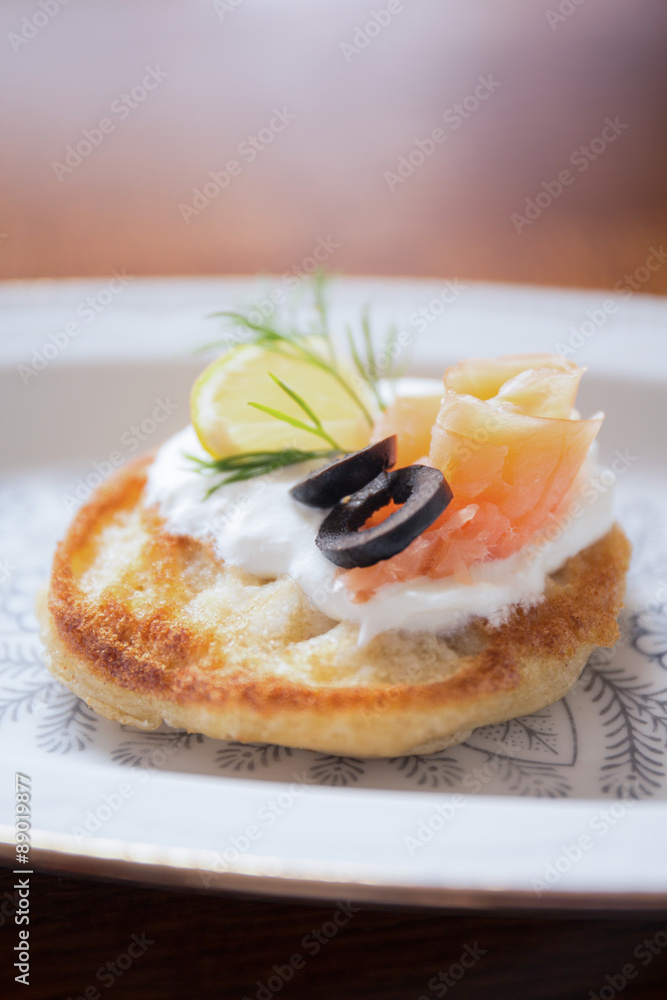 Toasted baguette with salmon Toasted baguette with salmon