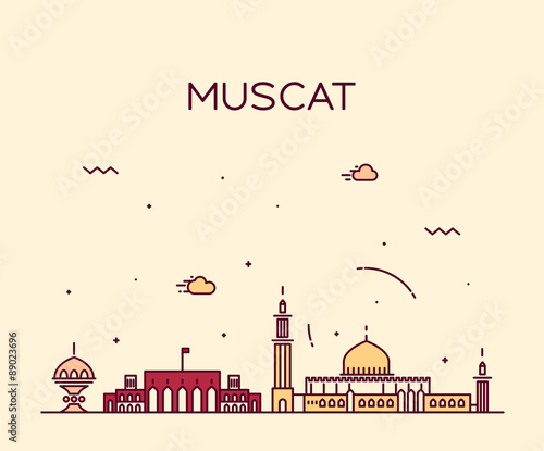 Muscat skyline trendy vector illustration linear