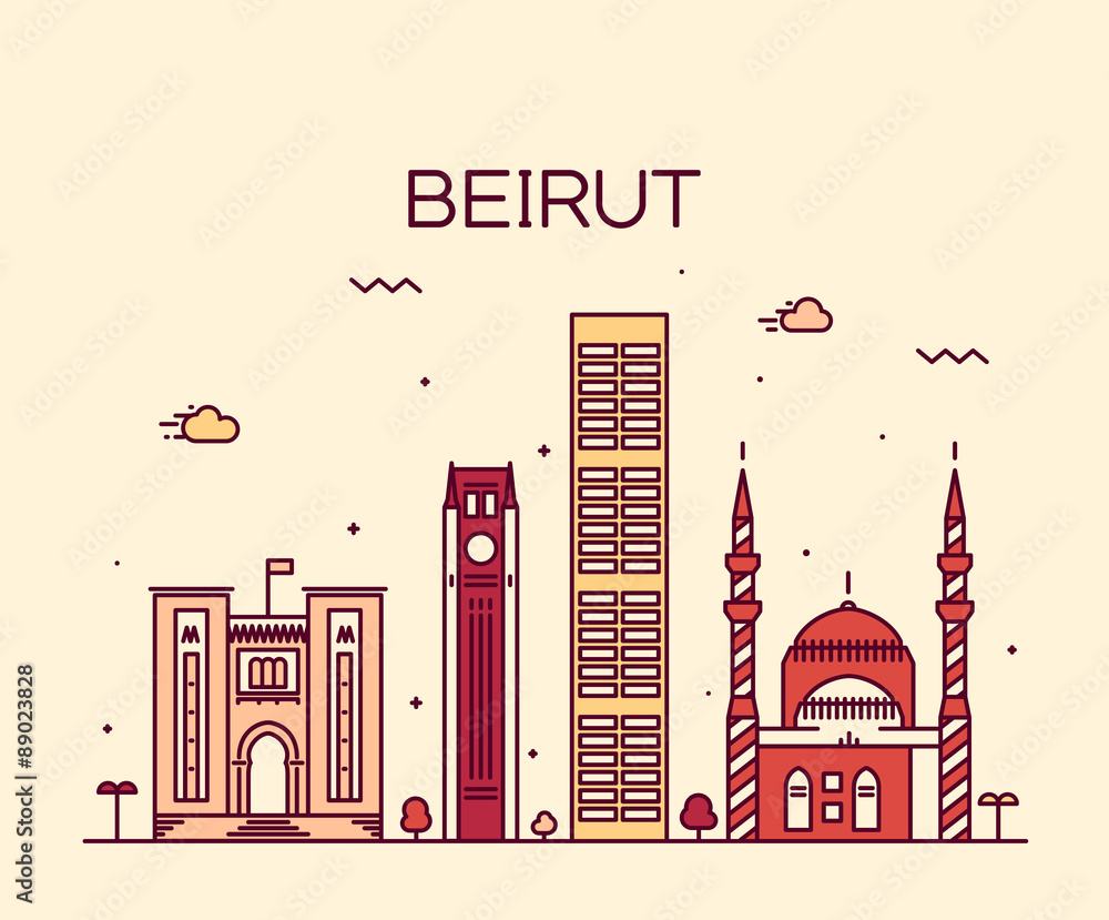 Fototapeta premium Beirut skyline modna ilustracja wektorowa liniowa