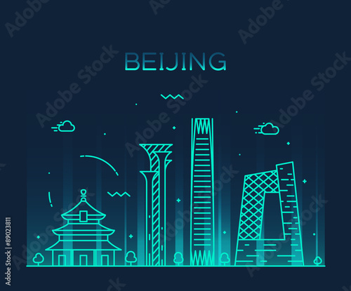 Beijing skyline trendy vector illustration linear