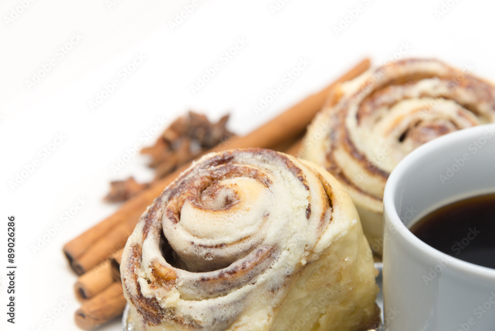 Cinnamon rolls and coffee isolated Cinnamon rolls and coffee isolated