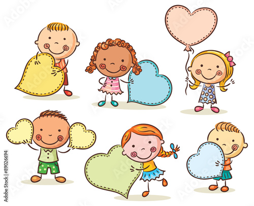 Kids with Blank Signs in the Form of Hearts