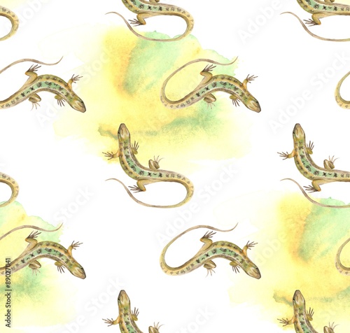 Lizard. Watercolor seamless pattern. Art background 