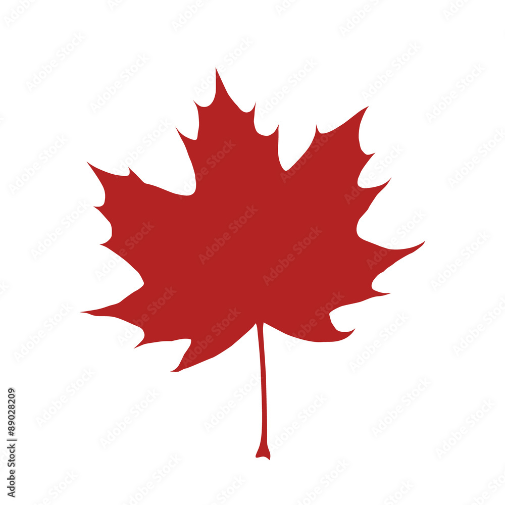 Red organic and natural maple leaf flat icon for apps and websites - obrazy, fototapety, plakaty 