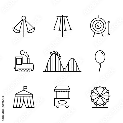 Amusement park icons in thin line style