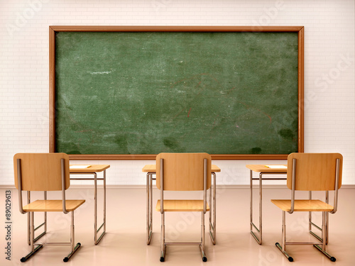 Fotografija 3d illustration of bright empty classroom for lessons and traini