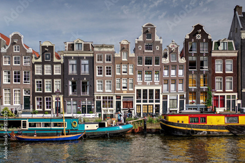 Canvas Print Hausboote und Giebel in der Amsterdamer Herengracht