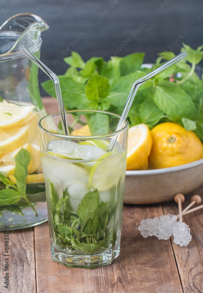Fototapeta premium Lemonade with fresh lemon and mint