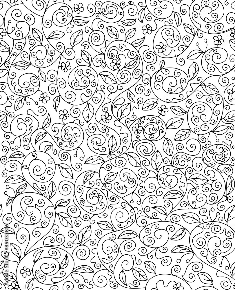 Beautiful vector seamless pattern with leaves and flowers