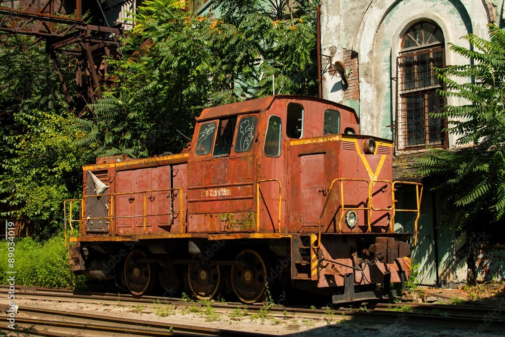Old rusty Russian train in the territory of thrown factory, established near Green Island in Rostov - on - Don.

