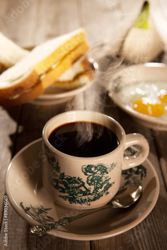 Traditional Malaysian Hainan coffee and breakfast