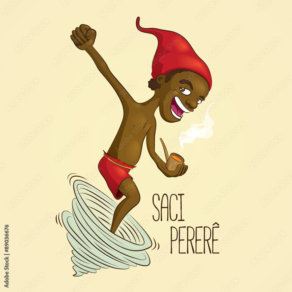 Vetor de Saci Pererê, onelegged rowdy boy legend of the brazilian