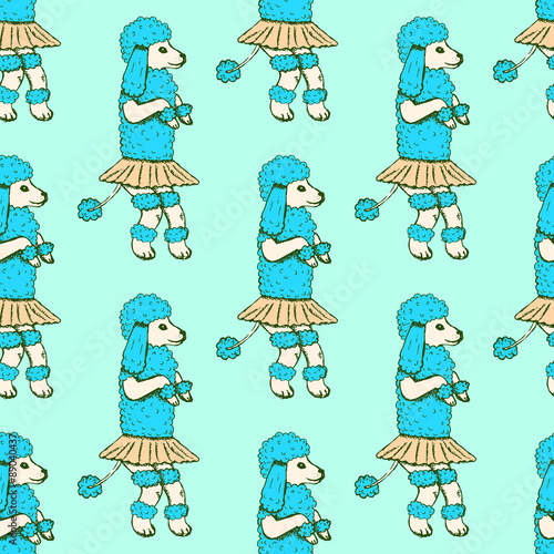 Sketch dancing poodle in vintage style