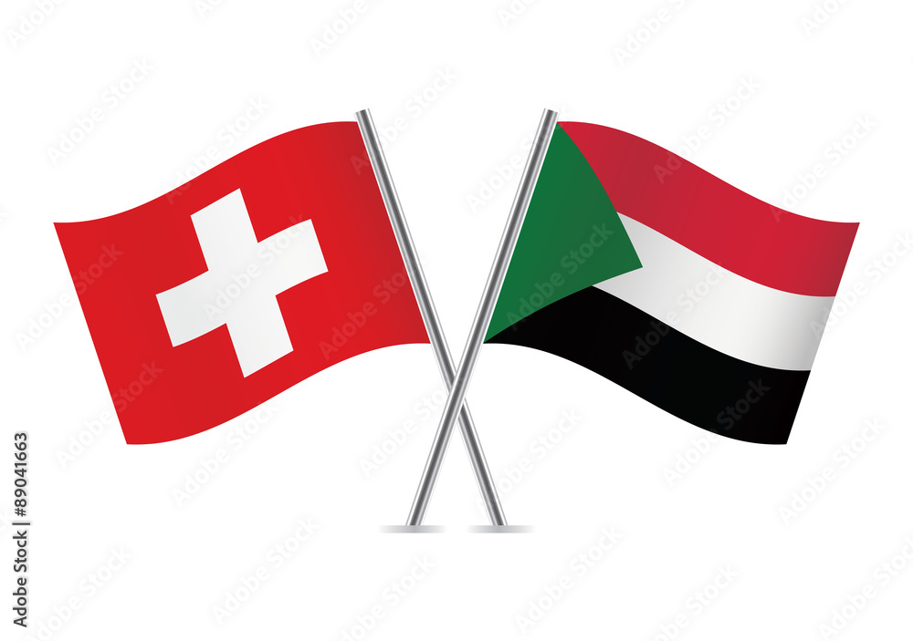 Sudan and Switzerland flags. Vector illustration.