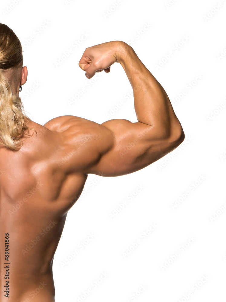 Attractive male body builder on white background Attractive male body builder on white background