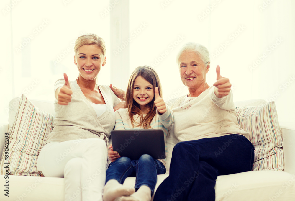 smiling family with tablet pc at home smiling family with tablet pc at home