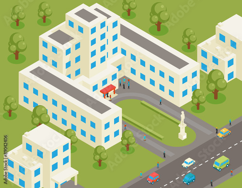 Isometric 3d flat university or college building
