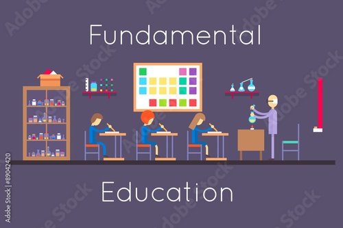 Chemistry education class room flat design