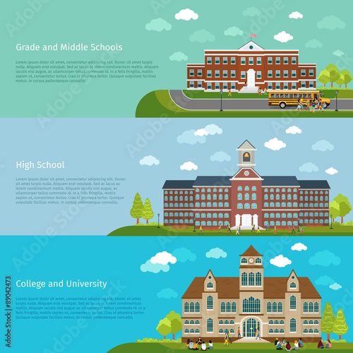 School education, high school and university study banners