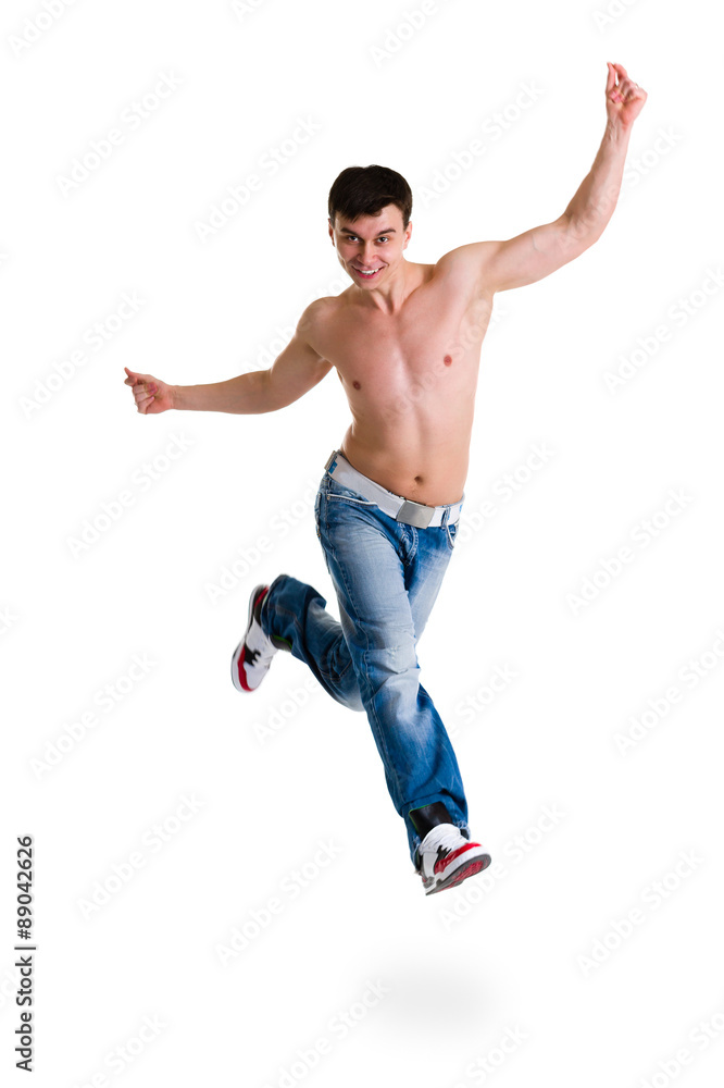 young break dancer showing his skills on white background young break dancer showing his skills on white background