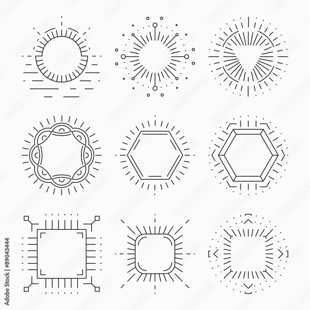 Fototapeta premium Thin line hipster frames for emblems and badges