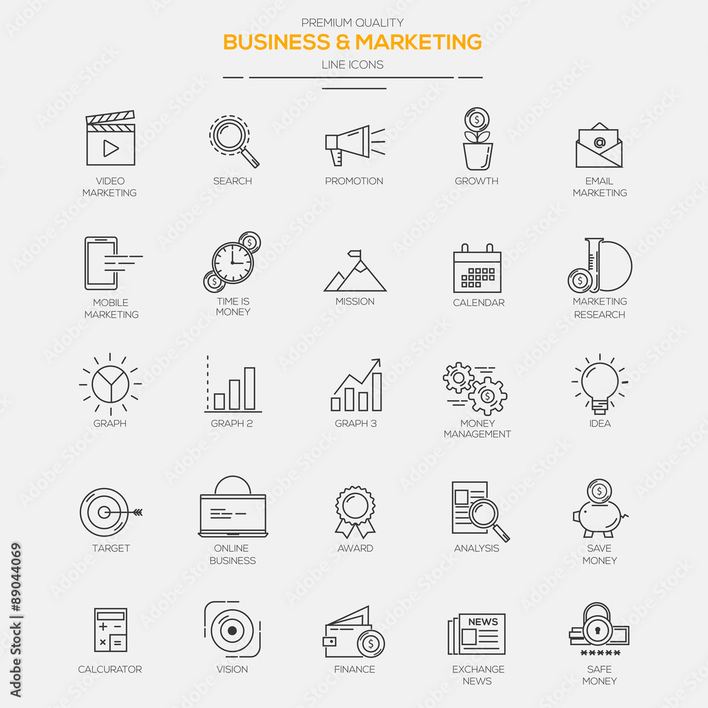 Line flat icons set for Business and Marketing Line flat icons set for Business and Marketing