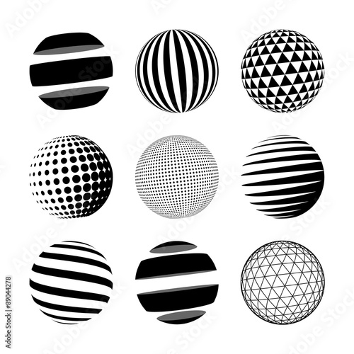 Set of black abstract sphere