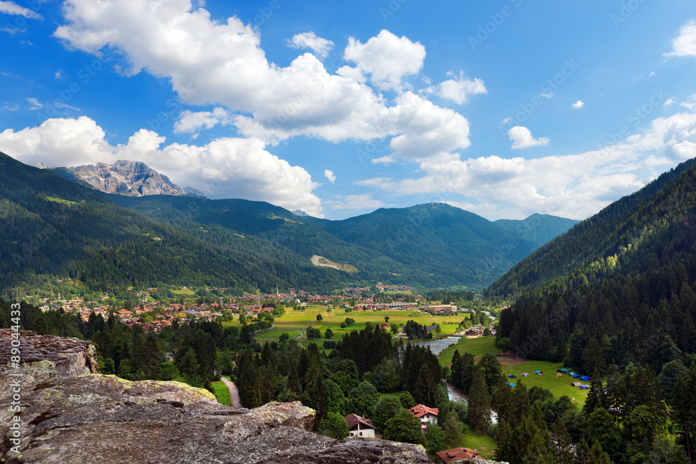 Pinzolo - Val Rendena Trento Italy. / Panorama of the small town of Pinzolo in Rendena valley. Trentino Alto Adige, Italy