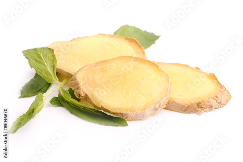 ginger and mint isolated on white background