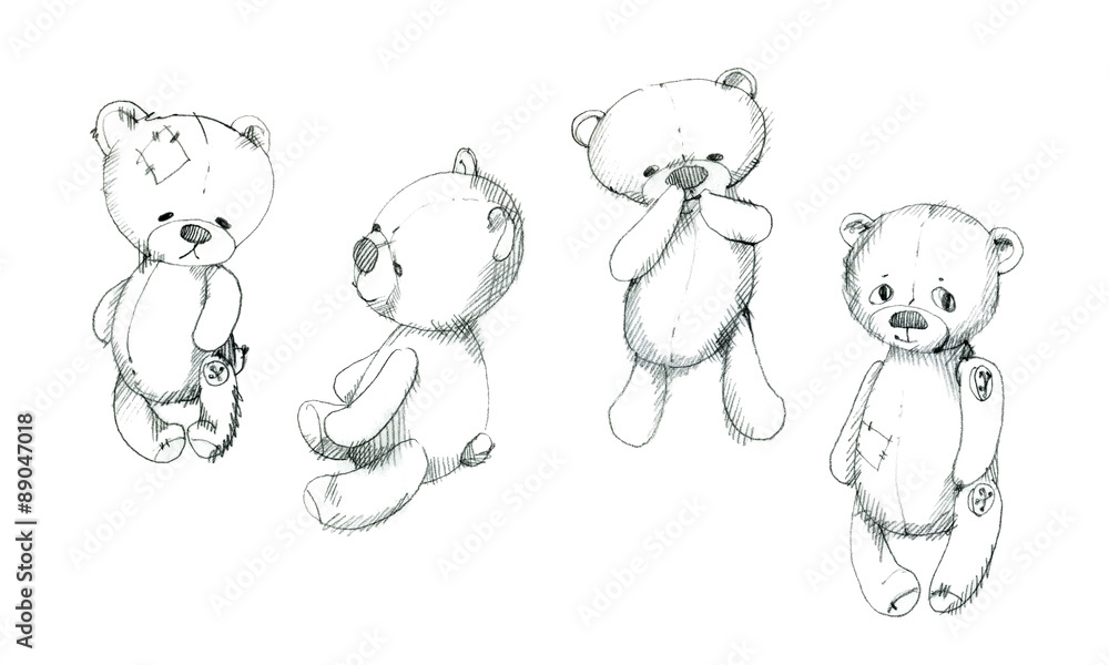 Hand drawn sketch of teddy bears.