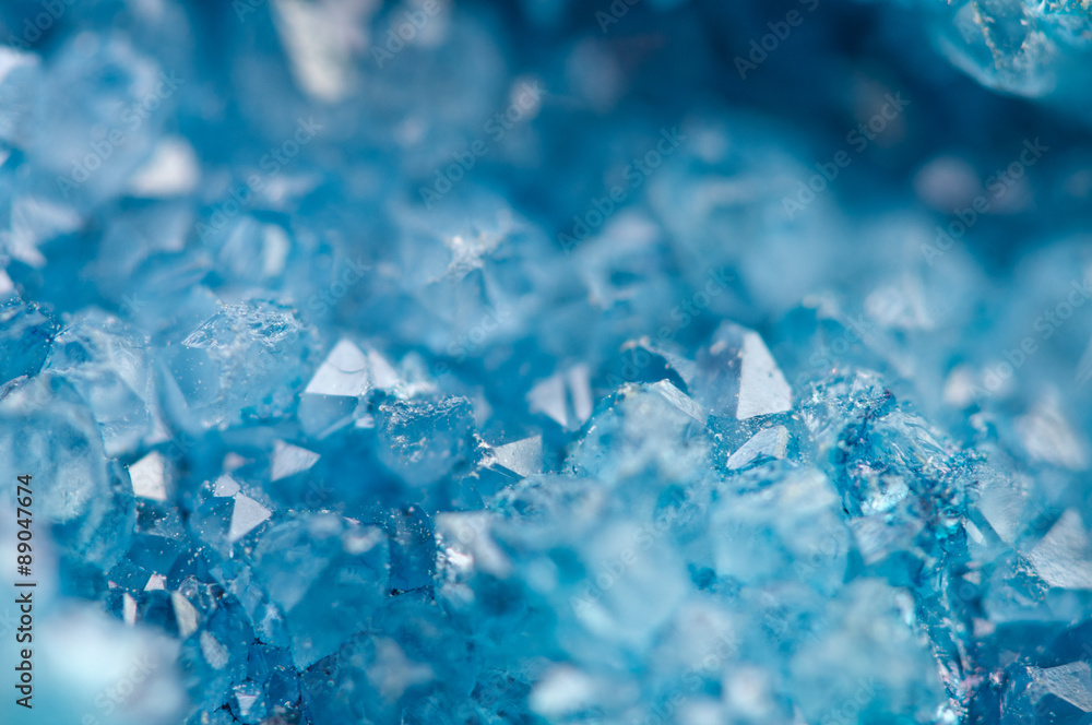 blue crystals Agate SiO2. Macro