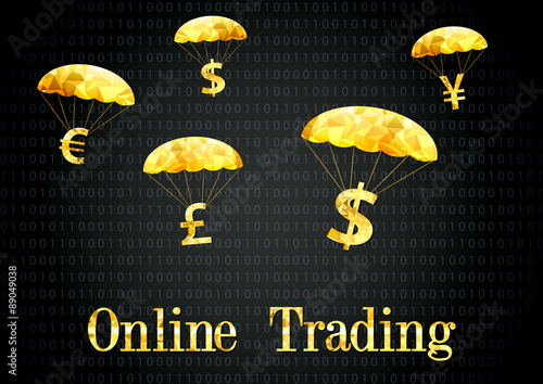 Gold inscription online trading.Currency symbols on parachutes.