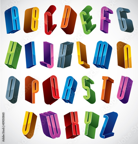 3d font, vector colorful glossy letters.