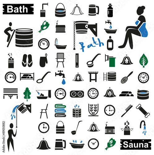 bath and sauna icons on white