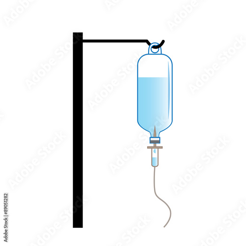 Saline solution bottle hanging on hanger pole
