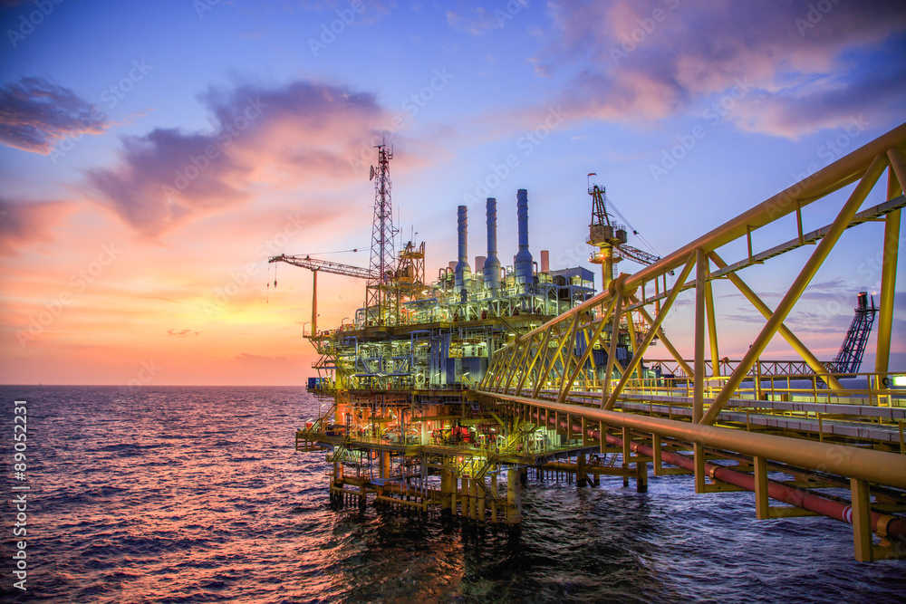 Oil and gas platform or Construction platform in the gulf or the sea, Production process for oil and gas industry.