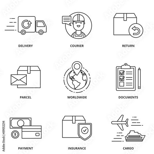 Logistics and delivery vector icons set modern line style