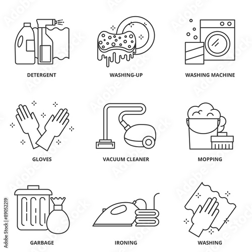 Cleaning vector icons set modern line style