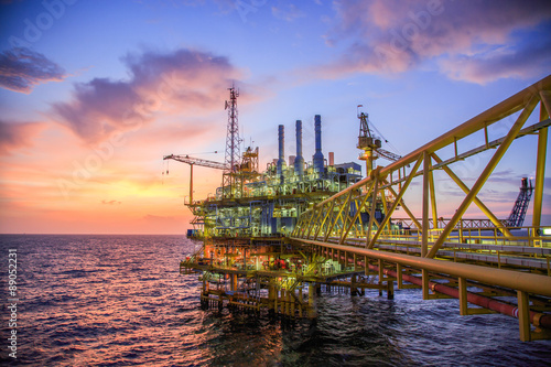 Oil and gas platform or Construction platform in the gulf or the sea, Production process for oil and gas industry.