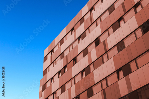 office building facade, red-blue
