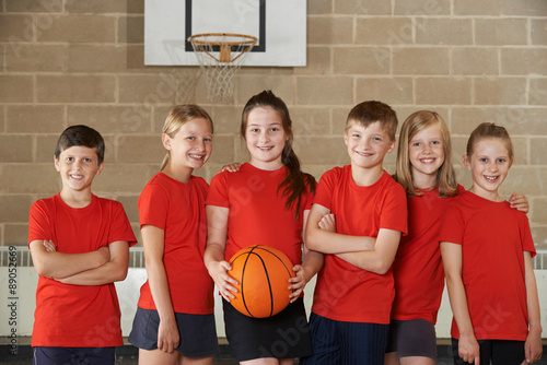 Portrait Of School Basketball Team In Gym