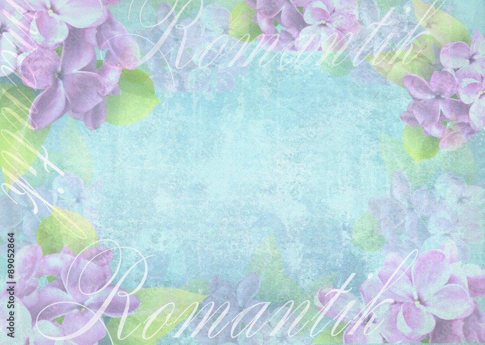 Tender light background composition with delicate lilac flower. Grunge background. Can be used for greeting card, invitation for wedding and other holiday events.