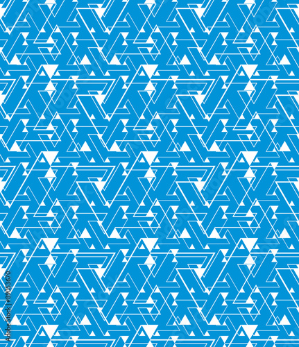 Geometric blue maze seamless pattern, endless illusive vector ba